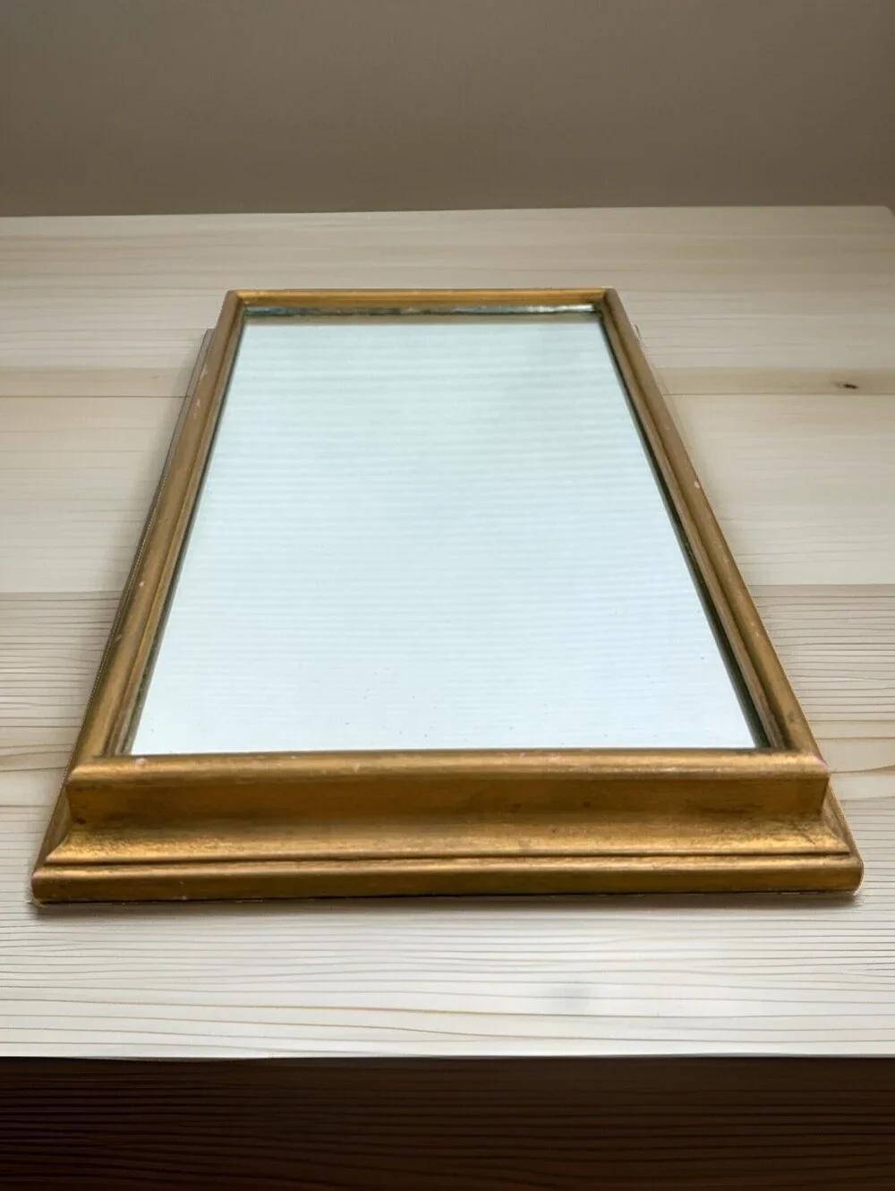 Vintage Classic Gold Warm Wooden Framed Wall Mirror 13” 1970s